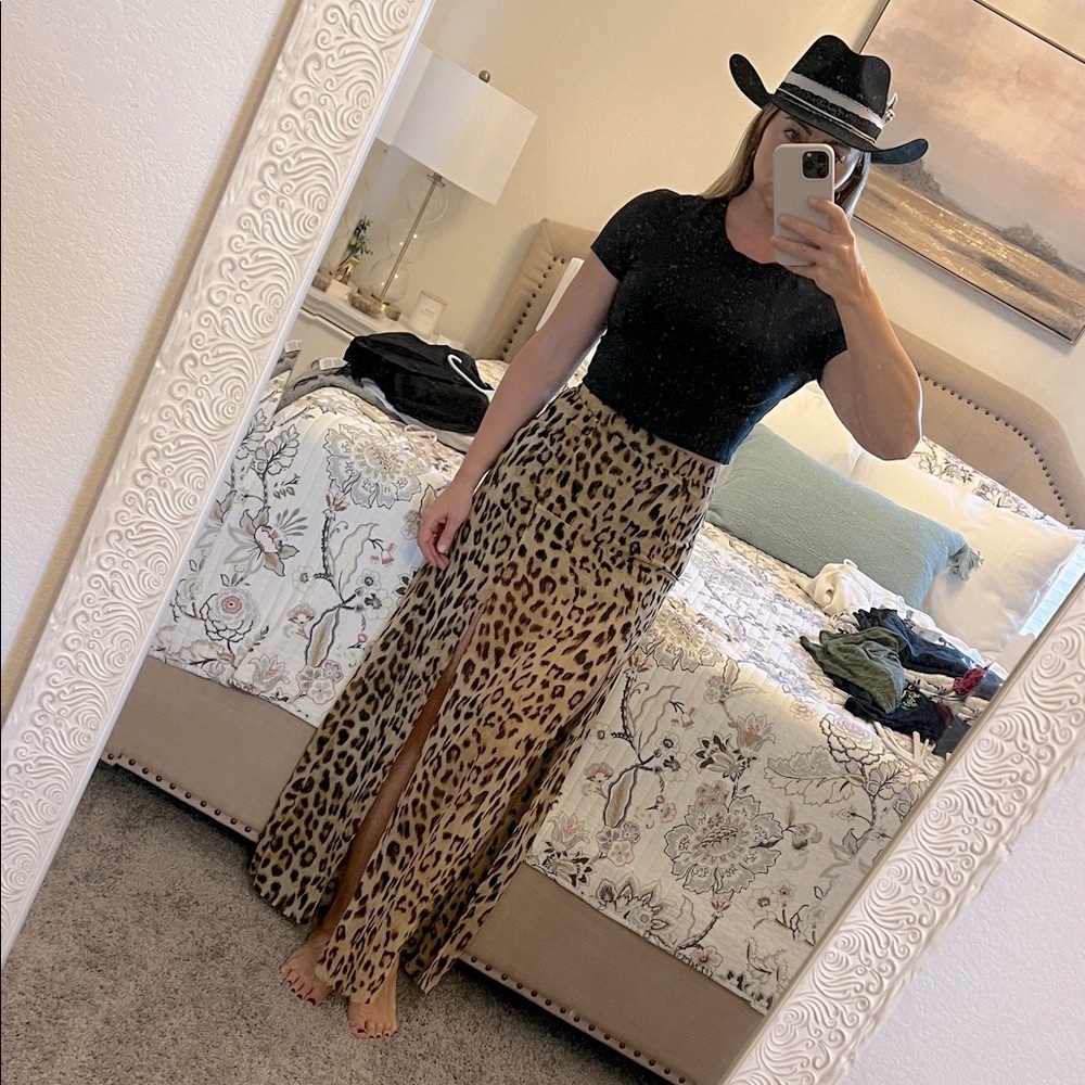Leopard print maxi skirt with slits Coachella Stagecoach